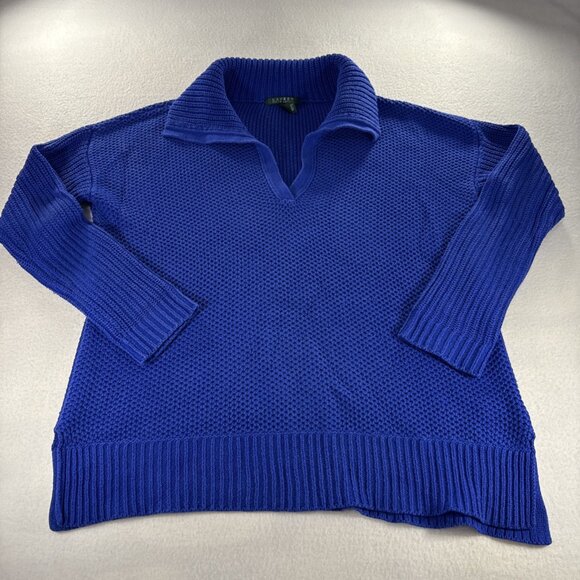 Ralph Lauren LRL Womens Sweater Med Cotton Blend Royal Blue V Neck Collar - Picture 1 of 10